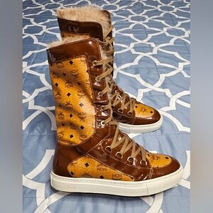 MCM Vicetos Fur Sneakers Lace-up Boots US Size 6.5